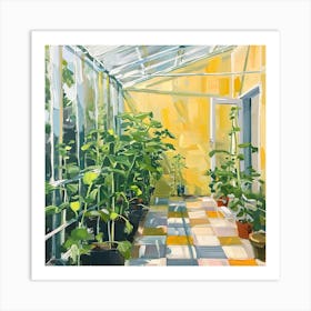 Plants In The Greenhouse Yellow Checkerboard 1 Art Print