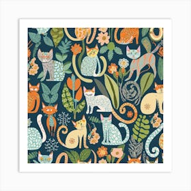 William Morris Inspired Cats Collection Art Print 2 Art Print