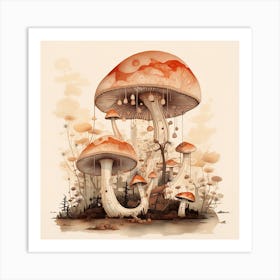 Mushrooms In The Forest Art Print