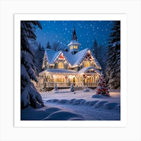 Christmas House In The Snow 12 Art Print