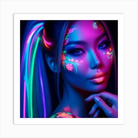 A woman and glowing neon Art Print