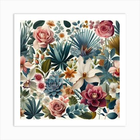 A Garden of Art: A Collage of Botanical Art Prints and Posters with Different Types of Flowers and Plants Art Print