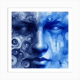 Blue Face Painting Art Print