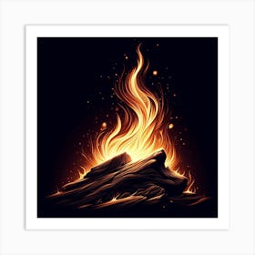 Fire On Black Background Art Print