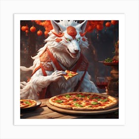 Amaterasu Eating Pizza Art Print