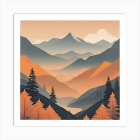 Misty mountains background in orange tone 7 Art Print