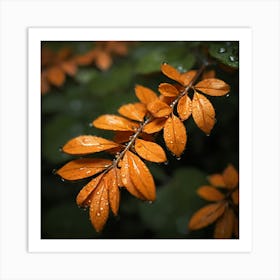 Orange Leaves In The Rain Art Print