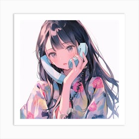 Anime Girl Talking On The Phone 1 Art Print