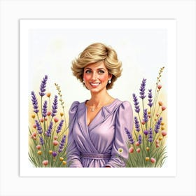 Smiling Princess Diana In A Watercolor Field Of Lavender And Wildflowers 1 Art Print