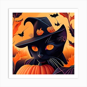 Adorable Halloween Cat Art Print