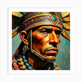 Aztec Warrior Color Painting Portrait Art Print