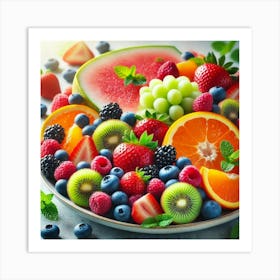 A Close Up Of Fresh Fruits, Including Vibrant Berr Art Print