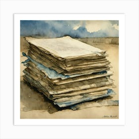 Stacked Papers Watercolour Painting With Muted Ton (3) Art Print