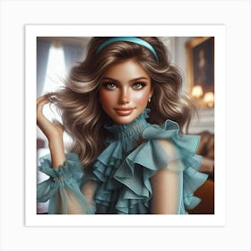 Beautiful Girl In Blue Dress Art Print