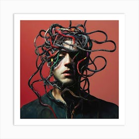 Man With A Head Full Of Wires Art Print