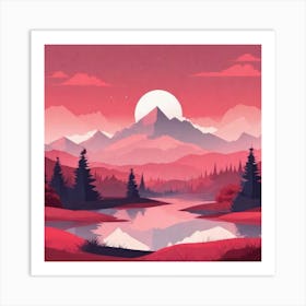 Misty mountains background in red tone 82 Art Print