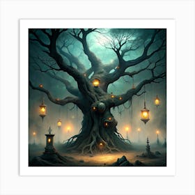 Ancient Tree With Lanterns 3 Art Print