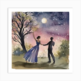 Couple Dancing Under The Moon Art Print