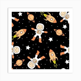 Astronaut Space Rockets Spaceman Spacesuit Cute Stars Galaxy Planets Universe Art Print