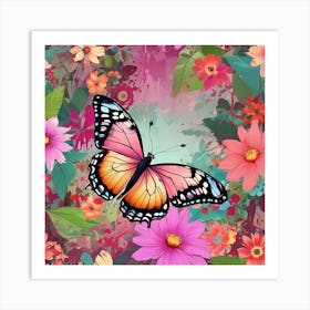 Butterfly With Flowers 15 Art Print