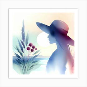 Watercolor Girl In A Hat Art Print