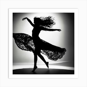 Shadow In A White Background Of A Woman Dancing (1) Art Print