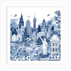 New York Usa Delft Tile Illustration 2 Art Print