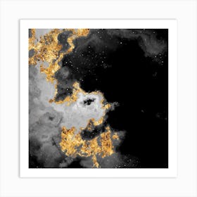 100 Nebulas in Space with Stars Abstract in Black and Gold n.076 Art Print