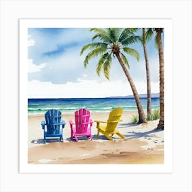 Adirondack Chairs On The Beach Art Print