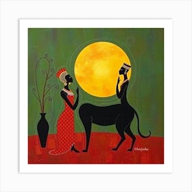 Woman And A Lion Art Print