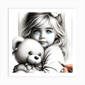 Little Girl With Teddy Bear 2 Art Print