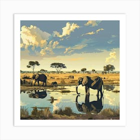 Elephants In The Savannah Art Print