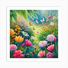 Colorful Butterflies In The Garden Art Print