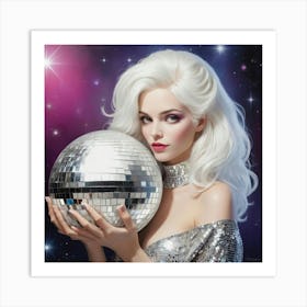 Woman With White Hair Holding A Disco Ball Art Print 1 Poster