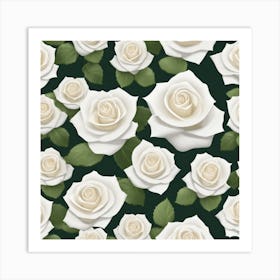 White Roses On Green Background Art Print