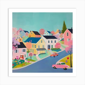 Kitsch Retro Town Illustration 1 Art Print