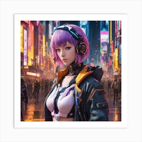 Cyberpunk Utopia: Humans and Machines in Harmony Art Print