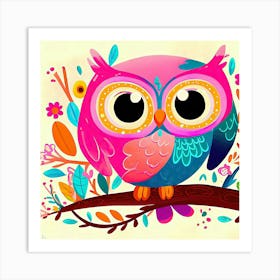 Colorful Owl On A Branch Art Print