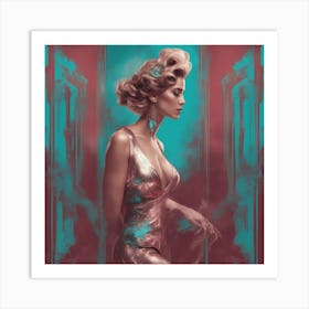 An Artwork Depicting A Full Body Woman, Big Tits, In The Style Of Glamorous Hollywood Portraits, Lig (1) Art Print