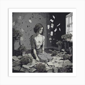 Girl Sitting On The Floor Art Print