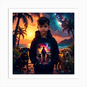 Boy And His Dogs Art Print