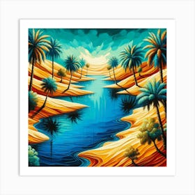 Desert Landscape With Palm Trees 1 Art Print