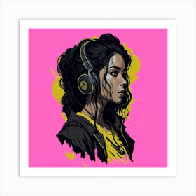 Girl With Headphones 3 Art Print