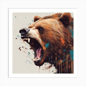 An Abstract Representation Of A Roaring Brown Bear, Formed With Bold Brush Strokes And Vibrant Color Art Print