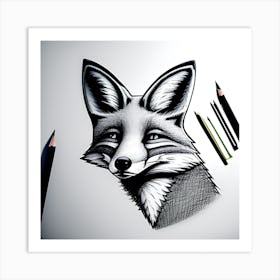 Fox Drawing Art Print