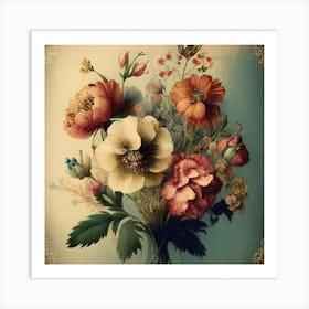 Vintage Flowers In A Vase Art Print