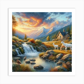 Deer By The Stream Art Print