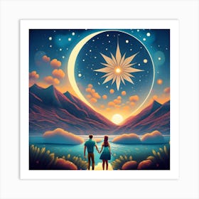 Stargazing Couple Art Print