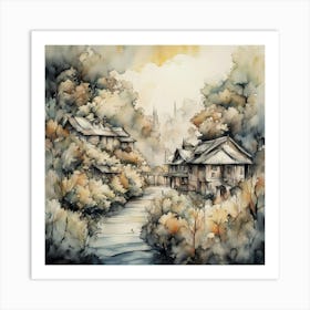 Watercolor Of A Village 1 Art Print