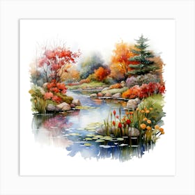 Autumn Landscape Watercolor Painting 3 Art Print